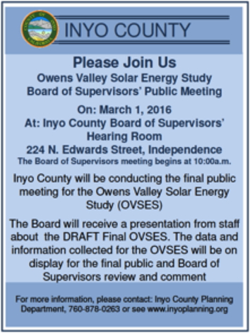 Owens Valley Solar Study Public Meeting 3/1/16, Independence