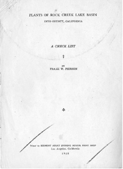 Plants of Rock Creek Lake Basin, Inyo County, California: A Check List, by Frank W. Peirson, 1938